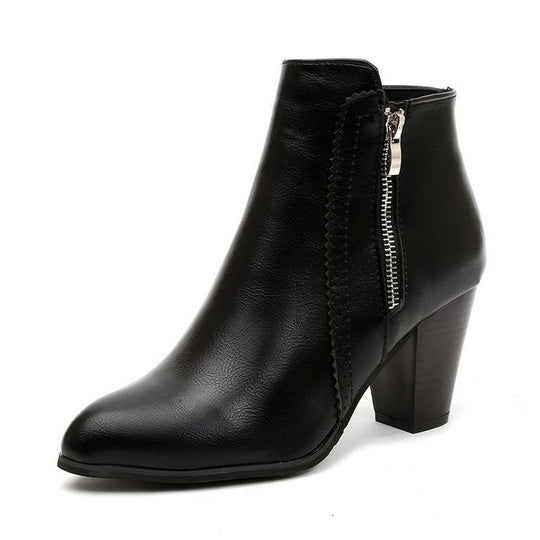 Damen Stiefeletten Mit Blockabsatz Und Reißverschluss