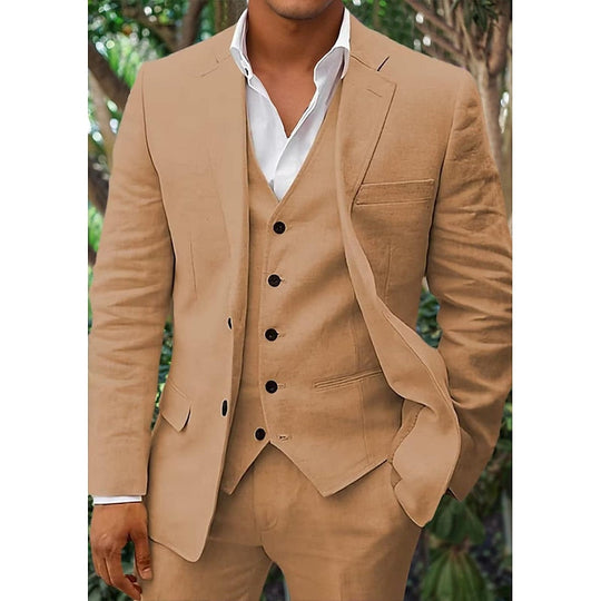 Herren Leinen Set Dreiteilig Mit Blazer Weste Und Hose