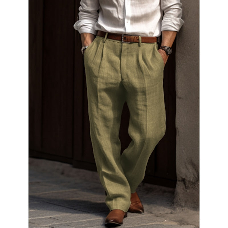 Herren Plissierte Leinenhose Mit Klassischem Schnitt