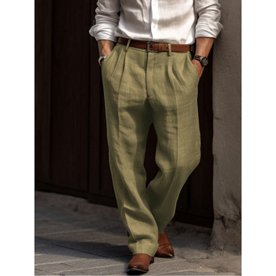 Herren Plissierte Leinenhose Mit Klassischem Schnitt