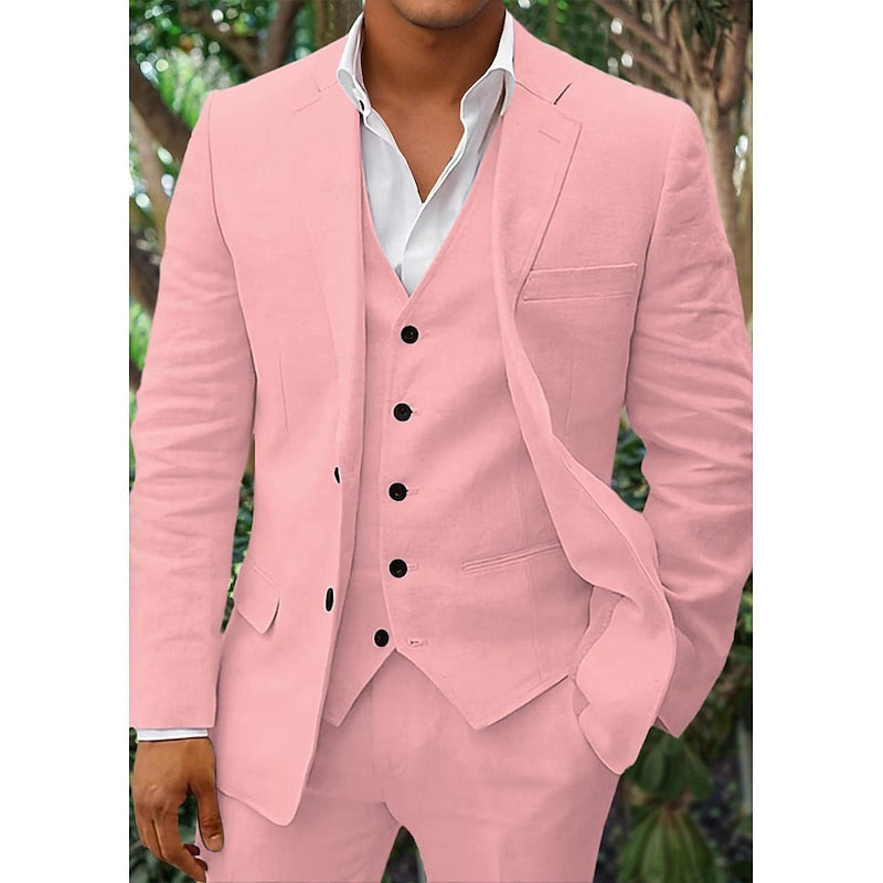 Herren Leinen Set Dreiteilig Mit Blazer Weste Und Hose