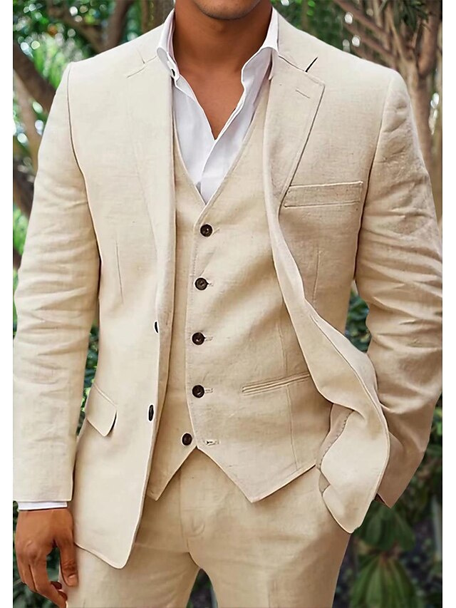 Herren Leinen Set Dreiteilig Mit Blazer Weste Und Hose