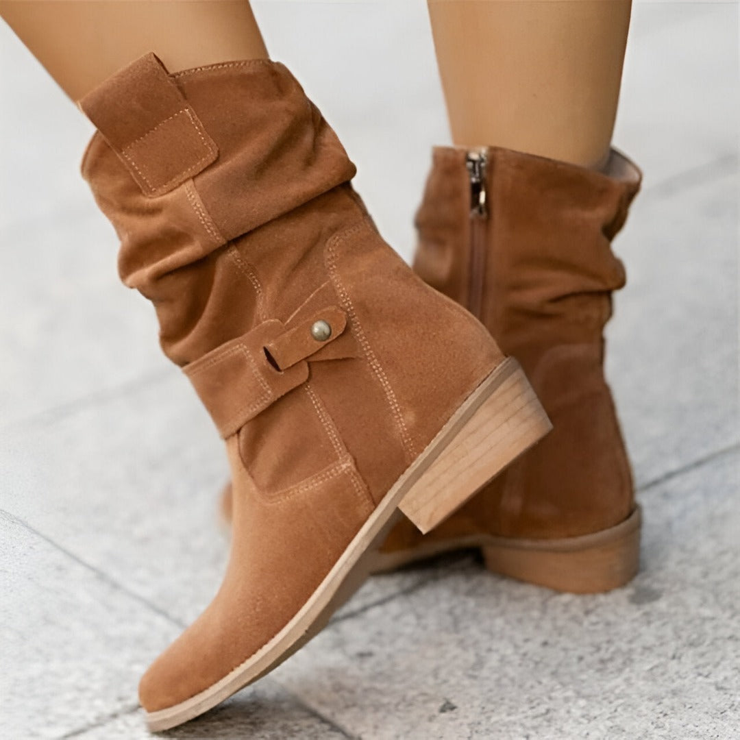 Damen Stiefel Mit Niedrigem Absatz Und Rundem Design