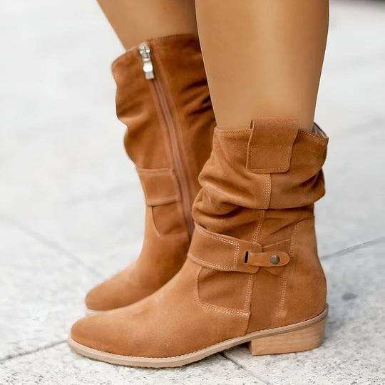 Damen Stiefel Mit Niedrigem Absatz Und Rundem Design