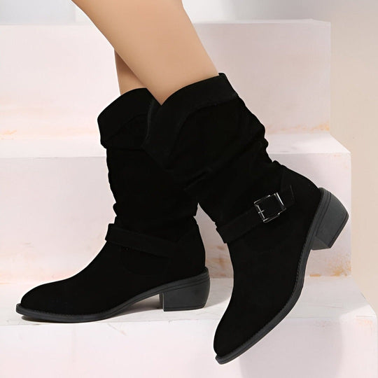 Damen Stiefel Mit Niedrigem Absatz Und Rundem Design