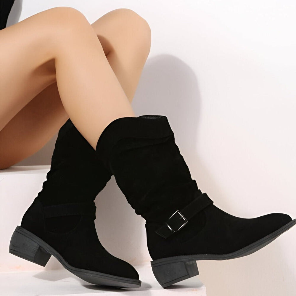 Damen Stiefel Mit Niedrigem Absatz Und Rundem Design
