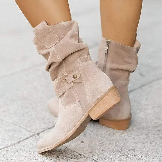 Damen Stiefel Mit Niedrigem Absatz Und Rundem Design