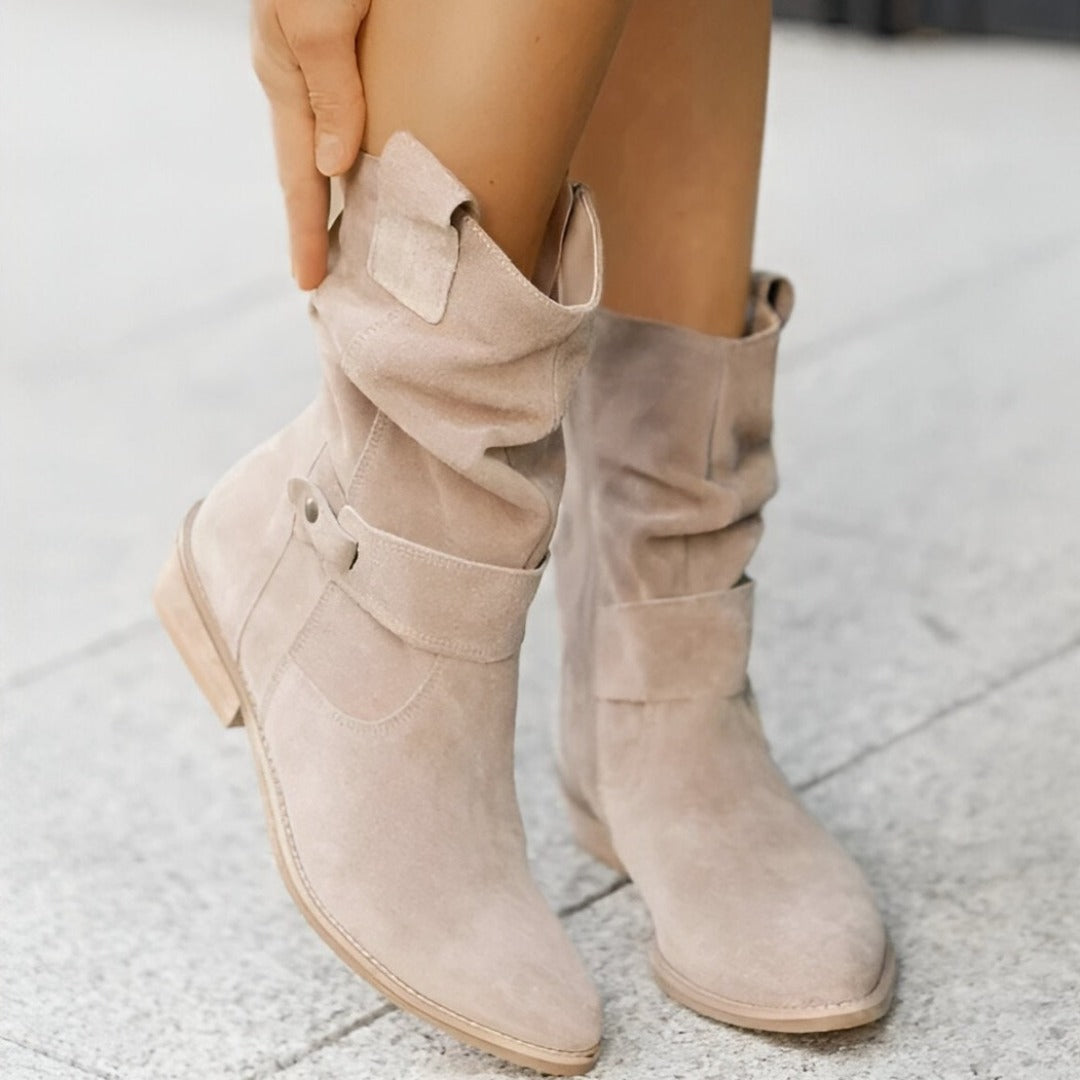Damen Stiefel Mit Niedrigem Absatz Und Rundem Design