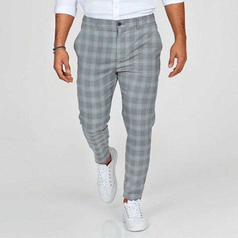 Herren Slim Fit Hose Mit Karomuster