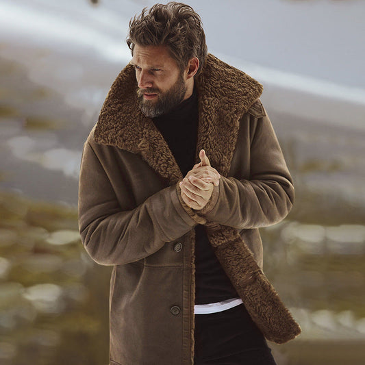 Herren Wintermantel Mit Warmem Futter Und Großem Kragen