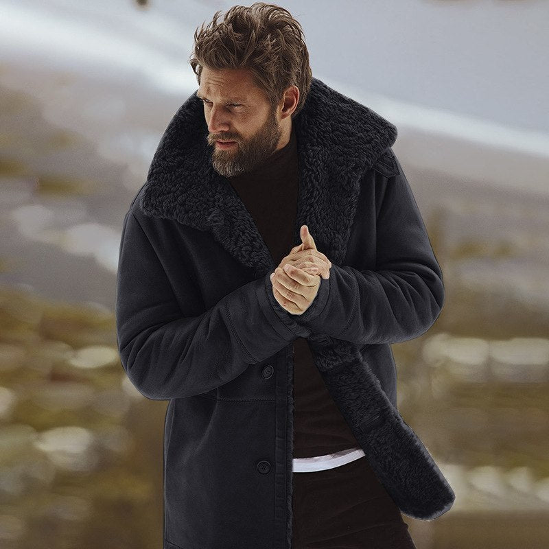 Herren Wintermantel Mit Warmem Futter Und Großem Kragen