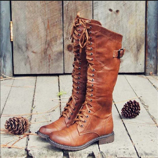 Damen Hohe Schnürstiefel Im Reitstil