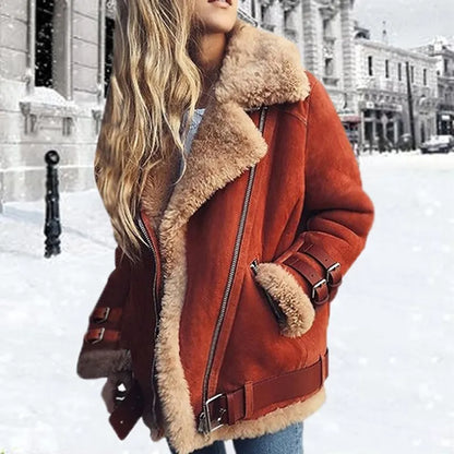 Damen Aviator Jacke Mit Kunstpelzfutter Und Schnallen