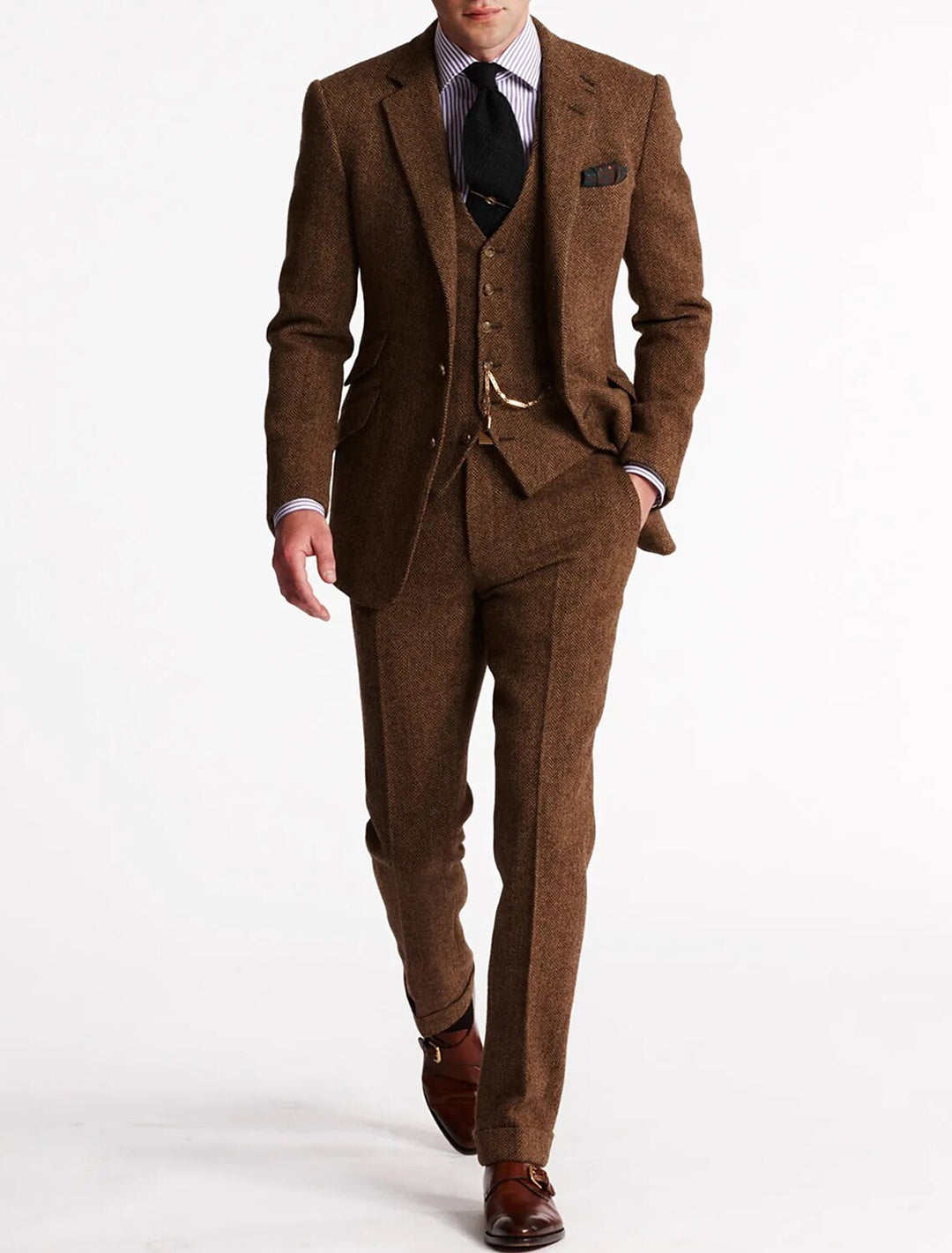 Herren Tweed Anzug Dreiteilig Mit Blazer Weste Und Hose