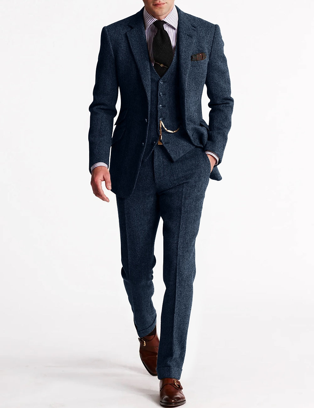 Herren Tweed Anzug Dreiteilig Mit Blazer Weste Und Hose