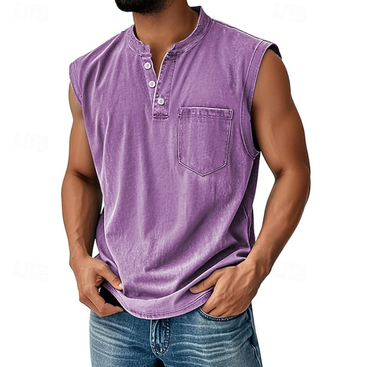 Herren Henley Tanktop Ärmellos Im Vintage Look