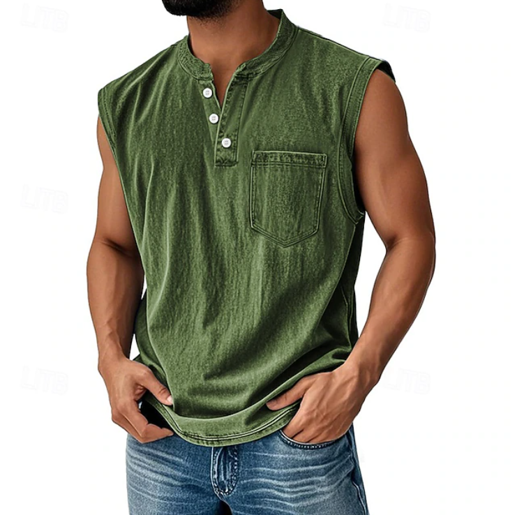 Herren Henley Tanktop in seitlicher Ansicht mit lässiger Passform