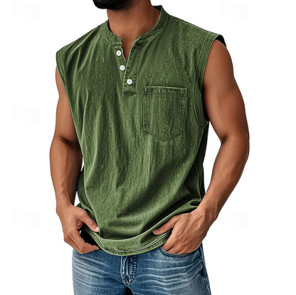 Herren Henley Tanktop Ärmellos Im Vintage Look