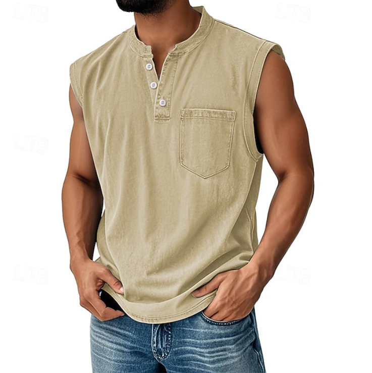 Herren Henley Tanktop Ärmellos Im Vintage Look