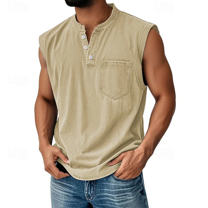 Herren Henley Tanktop Ärmellos Im Vintage Look