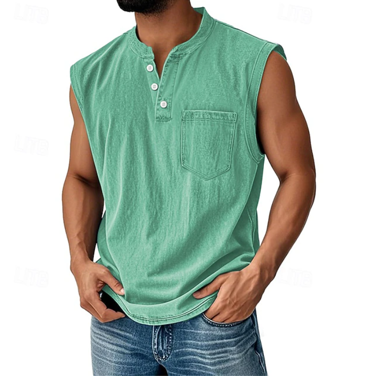 Herren Henley Tanktop Ärmellos Im Vintage Look