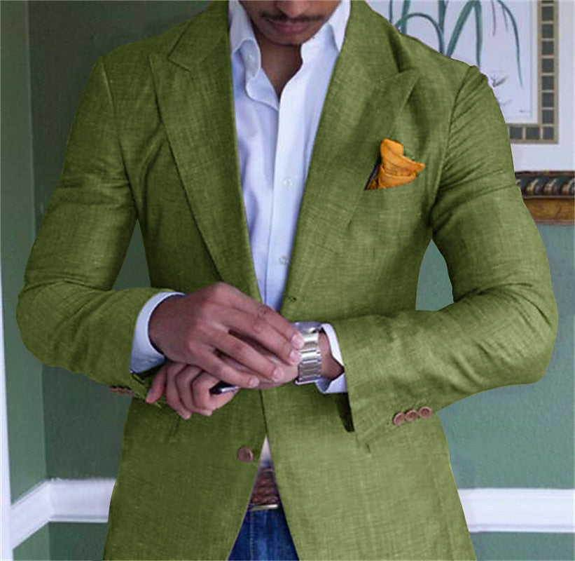 Herren Leinen Blazerjacke Mit Klassischem Schnitt