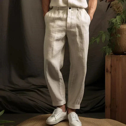 Herren Leinenhose Mit Kordelzug Locker Geschnitten