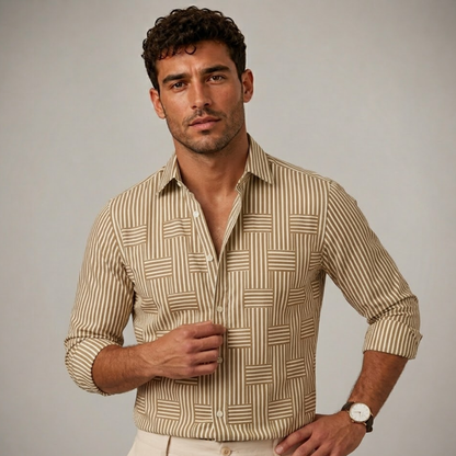 Herren Langarmhemd Mit Streifen Und Relaxed Fit