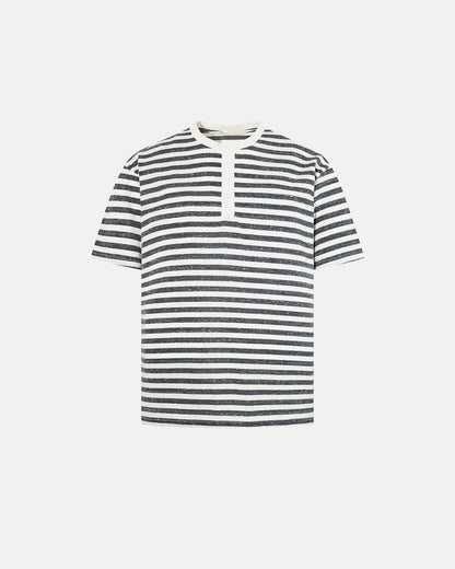 Damen T Shirt Mit Streifenmuster Und Henley Ausschnitt