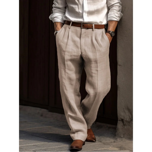 Herren Plissierte Leinenhose Mit Klassischem Schnitt