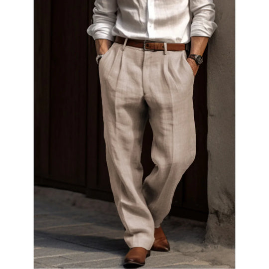 Herren Plissierte Leinenhose Mit Klassischem Schnitt