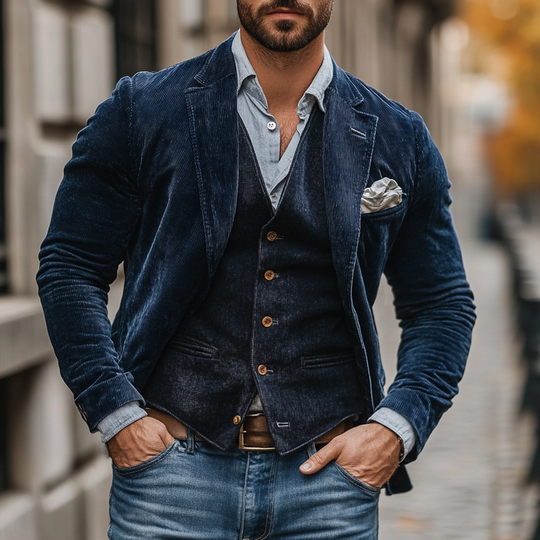 Herren Blazer Und Weste Set Im Vintage Stil