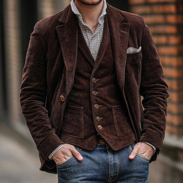Herren Blazer Und Weste Set Im Vintage Stil