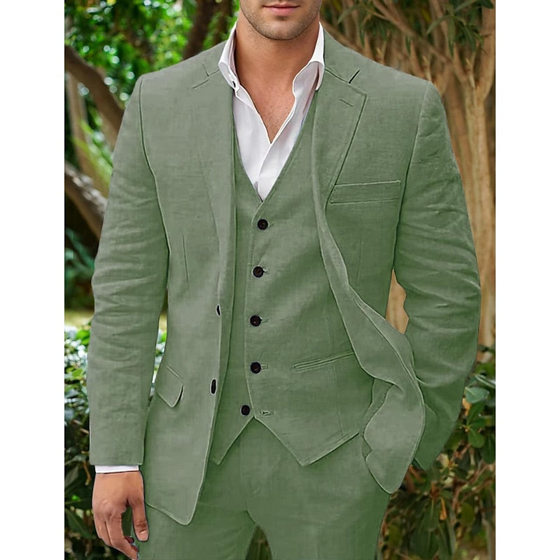 Herren Leinen Set Dreiteilig Mit Blazer Weste Und Hose