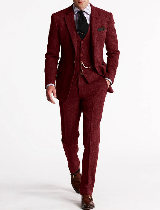 Herren Tweed Anzug Dreiteilig Mit Blazer Weste Und Hose