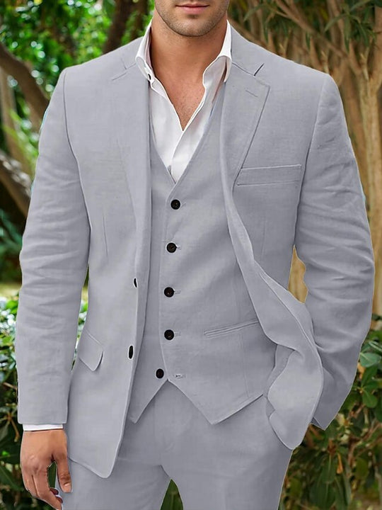 Herren Leinen Set Dreiteilig Mit Blazer Weste Und Hose