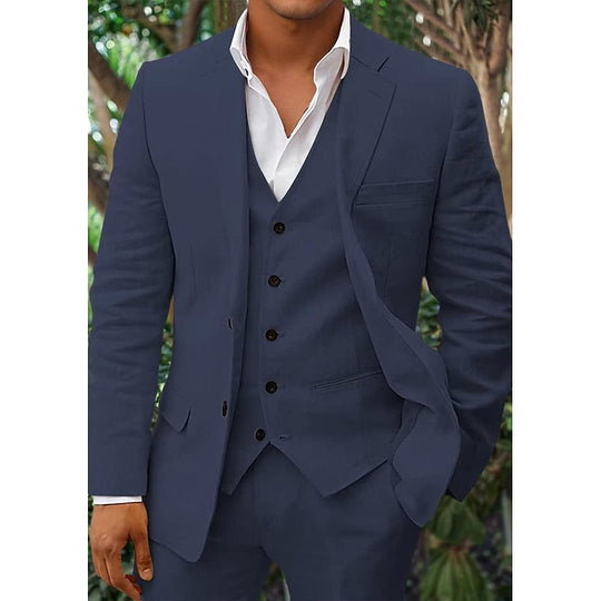 Herren Leinen Set Dreiteilig Mit Blazer Weste Und Hose