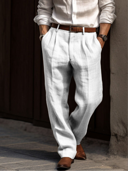 Herren Plissierte Leinenhose Mit Klassischem Schnitt