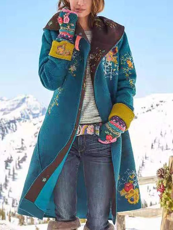 Damen Langer Bedruckter Mantel Mit Knopfleiste