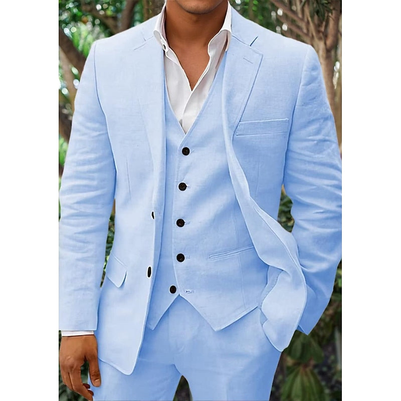 Herren Leinen Set Dreiteilig Mit Blazer Weste Und Hose