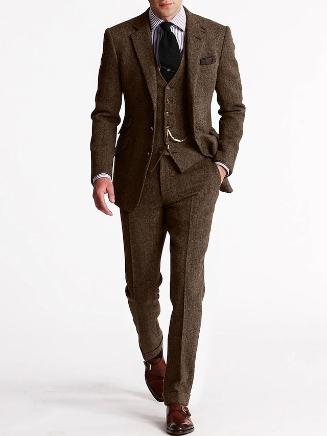 Herren Tweed Anzug Dreiteilig Mit Blazer Weste Und Hose
