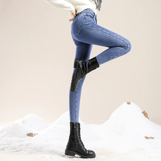 Damen Gefütterte Winterjeans Mit Hoher Taille