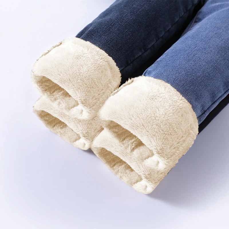 Damen Gefütterte Winterjeans Mit Hoher Taille